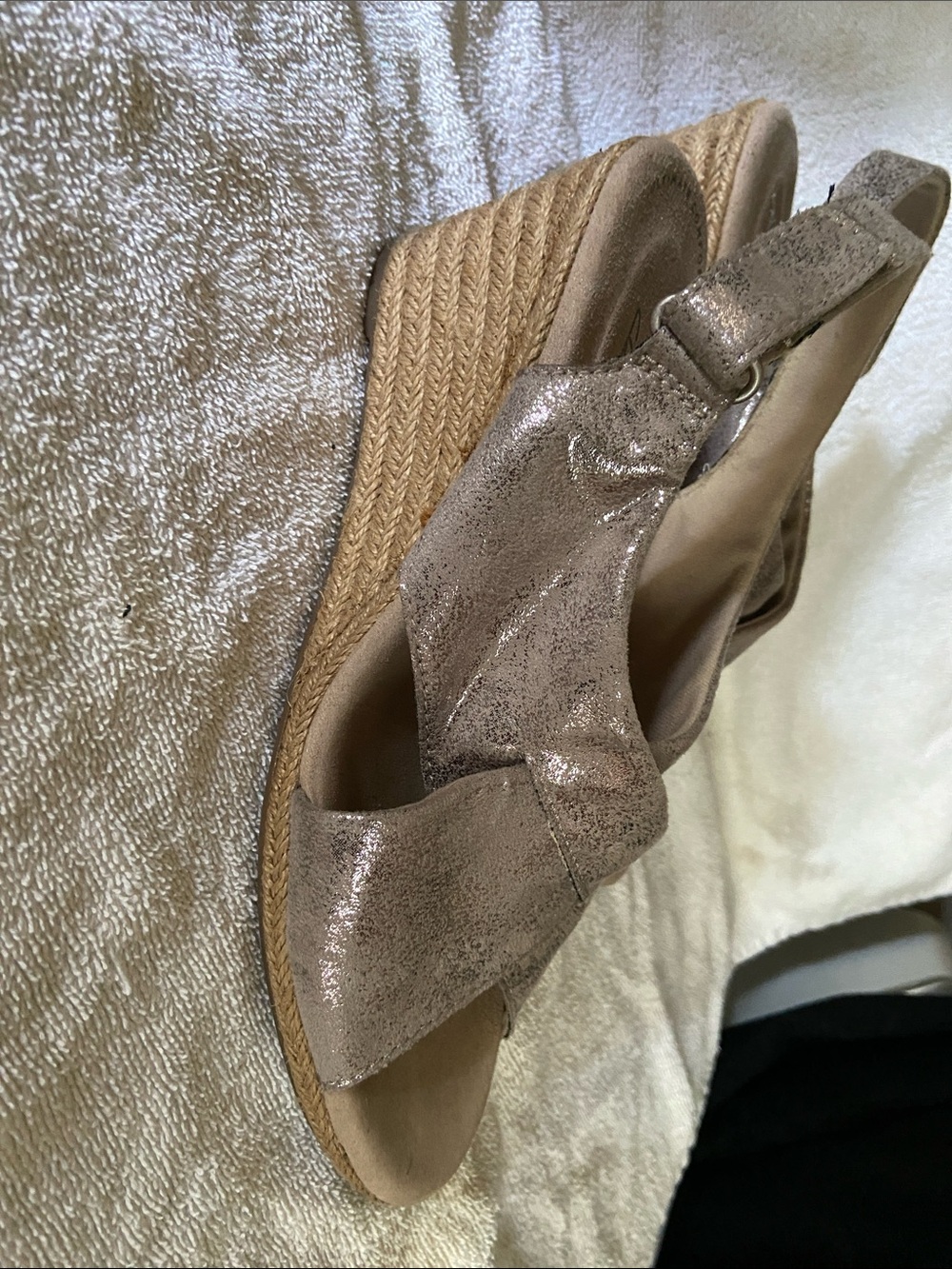 Clarks Metallic Taupe Wedge Slingback Sandals